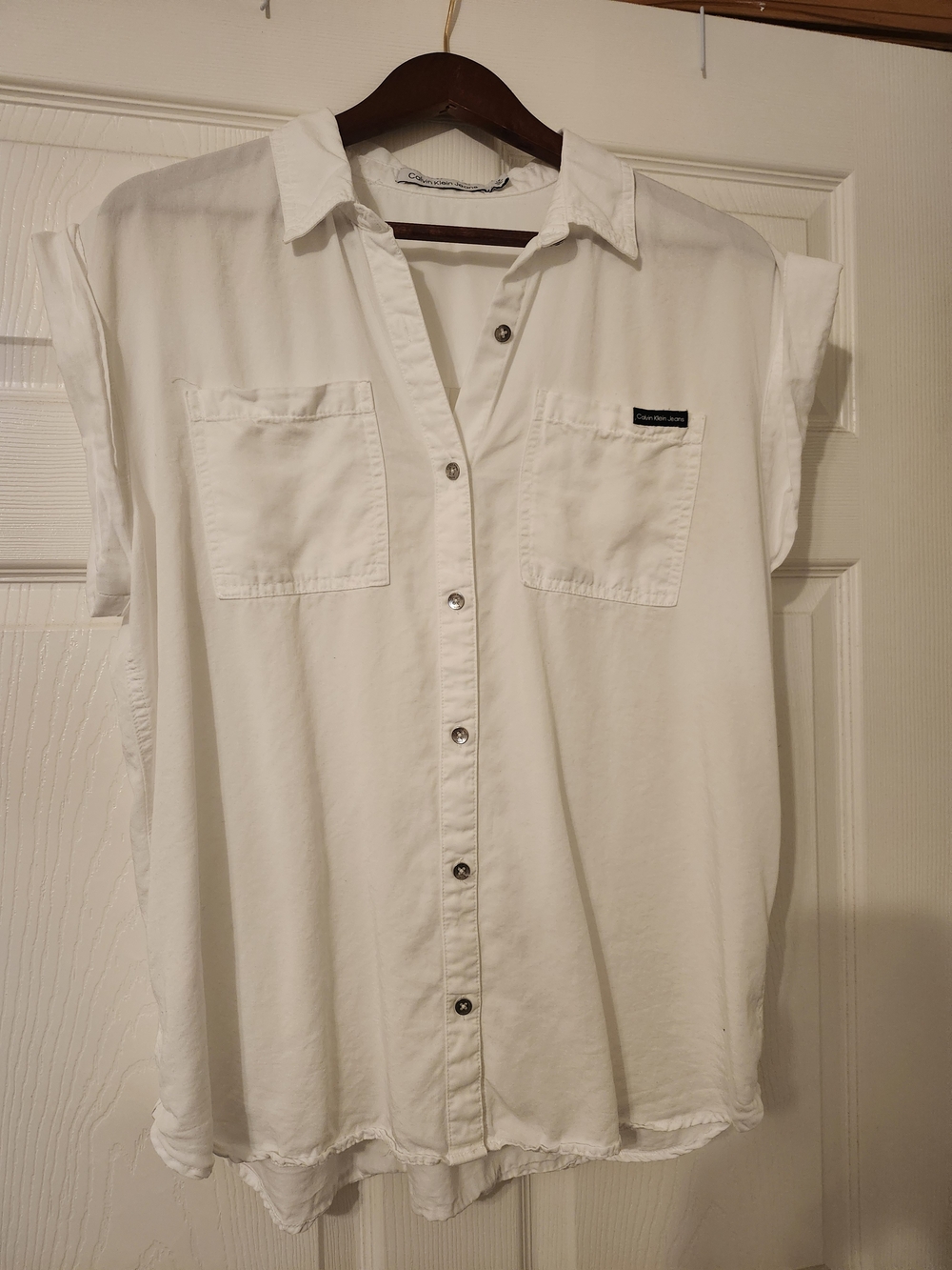 Calvin Klein Jeans White Short Sleeve Vacation Button Up Shirt